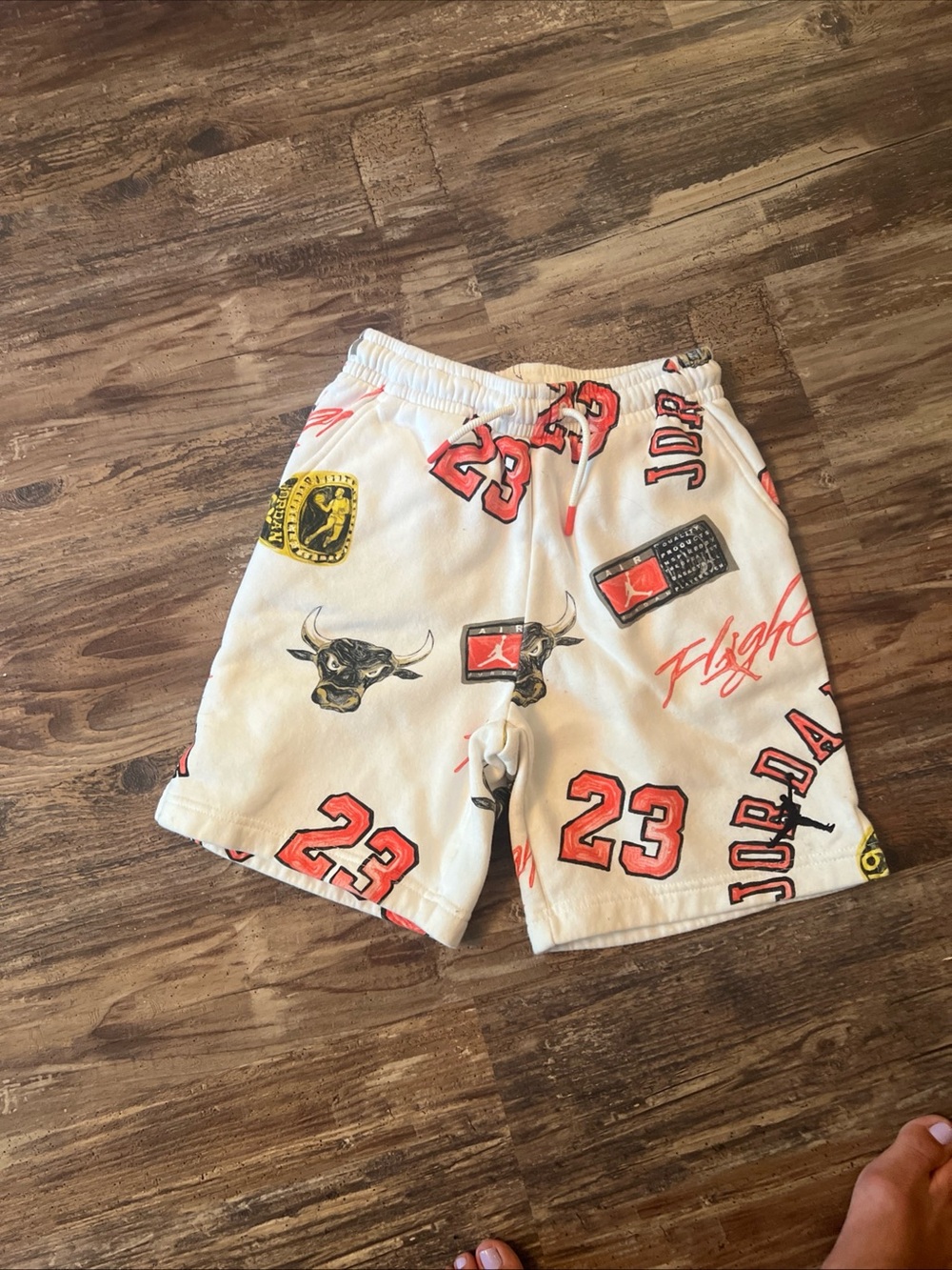 Jordan White Graphic '23' Basketball Shorts with Red Accents